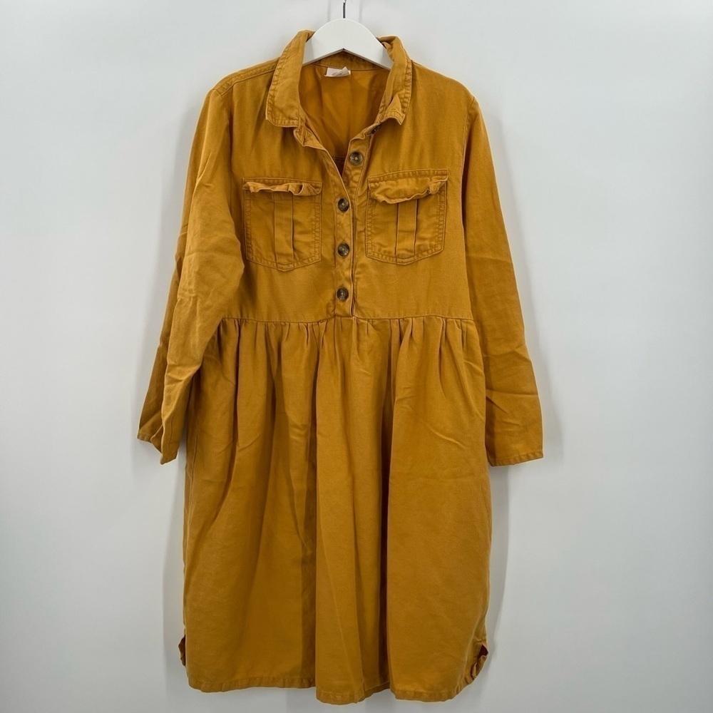 Wonder Nation Girls Mustard Lon Sleeve Button Down Large (10-12)